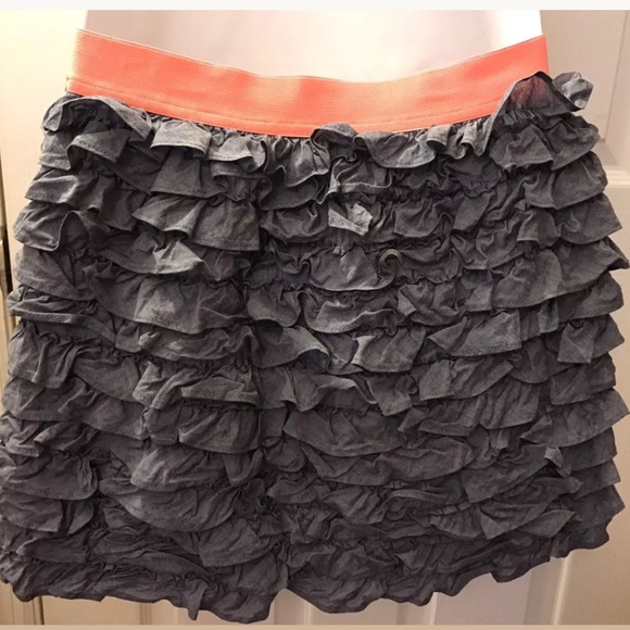 J. CREW Beach Chambray Denim Lucca Ruffle Skirt Neon Orange Blue Elastic Waist - Picture 9 of 9